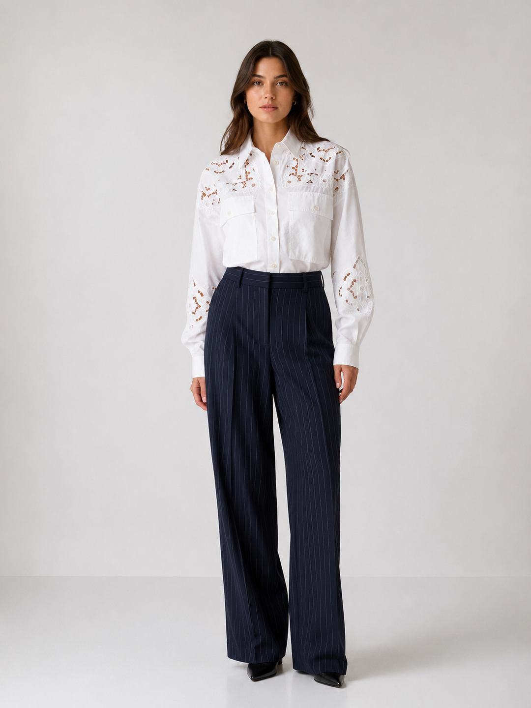 Camicia ricamata in cotone bianco
