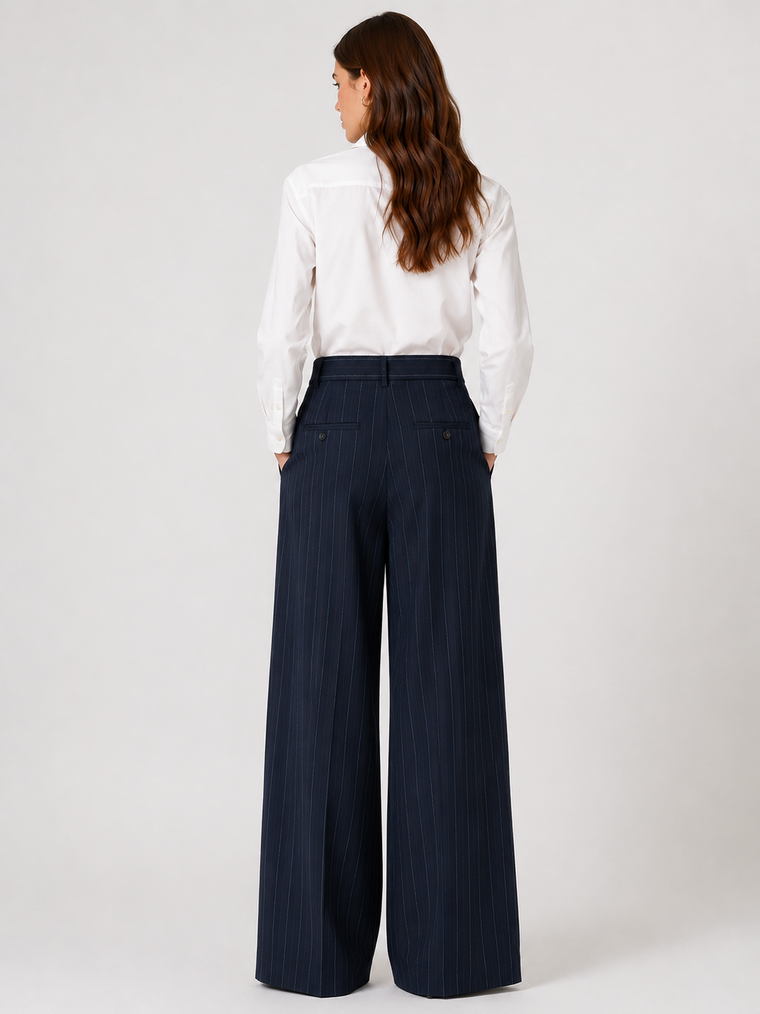 Pantaloni sartoriali in flanella gessata di lana