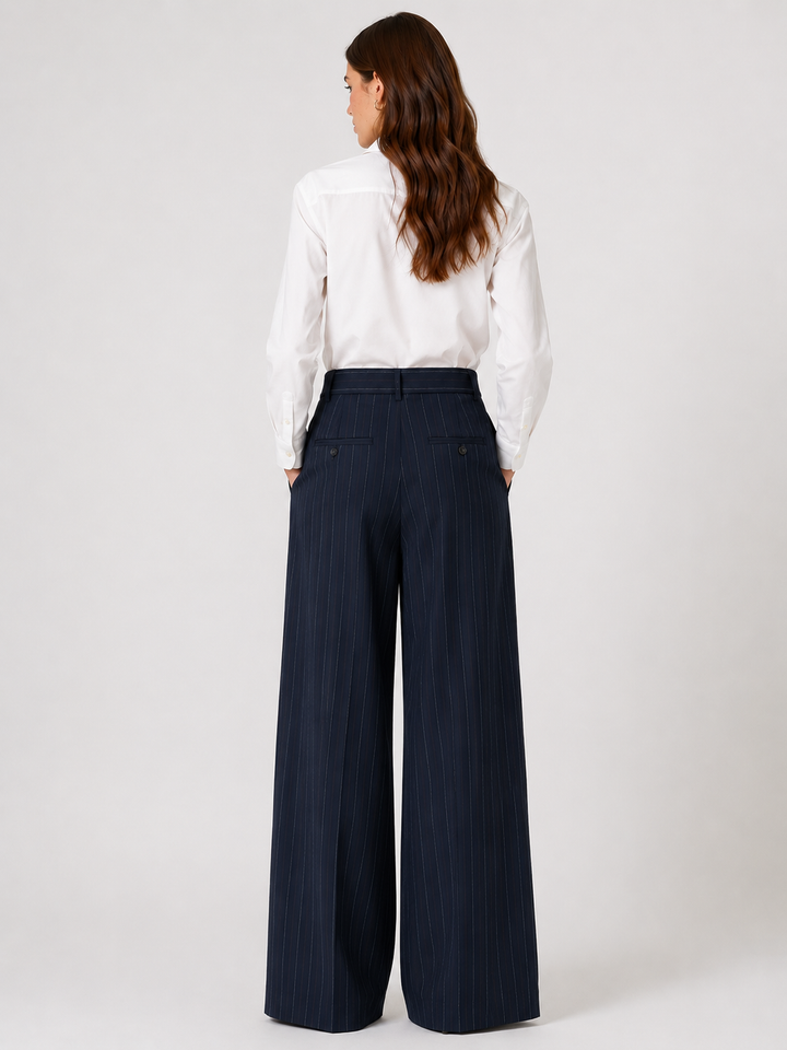 Pantaloni sartoriali in flanella gessata di lana