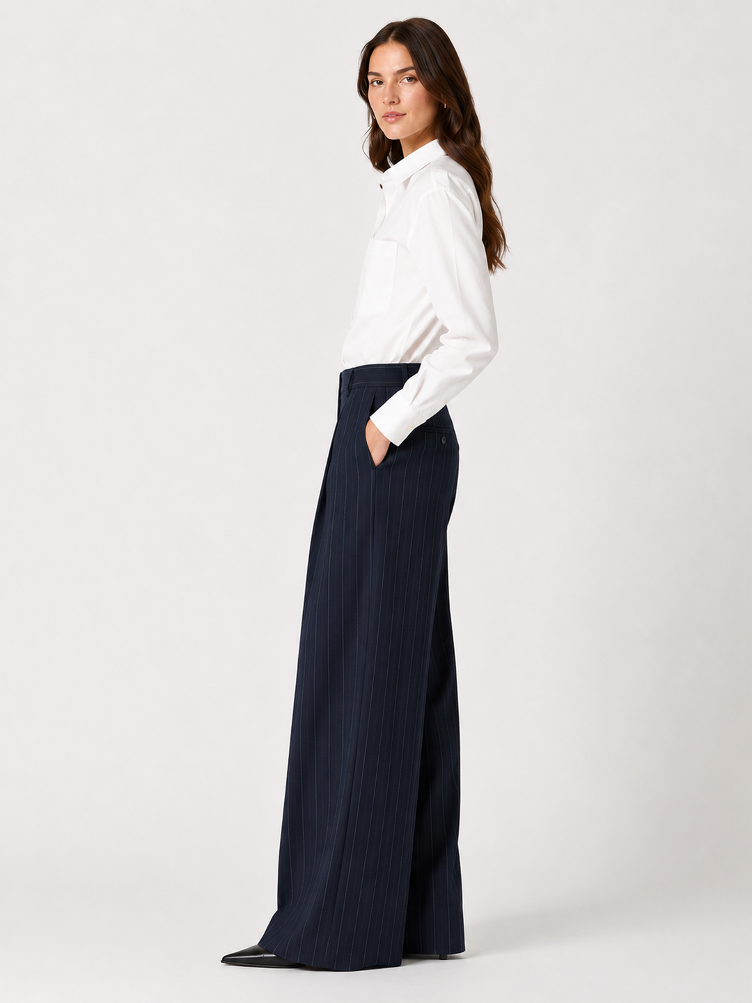 Pantaloni sartoriali in flanella gessata di lana