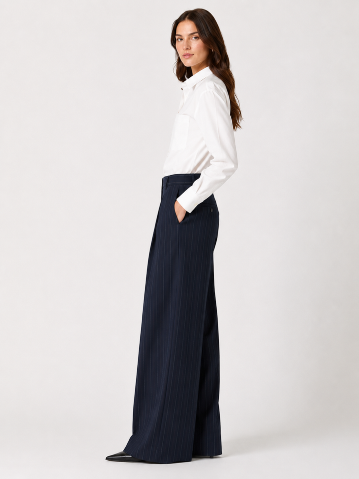 Pantaloni sartoriali in flanella gessata di lana