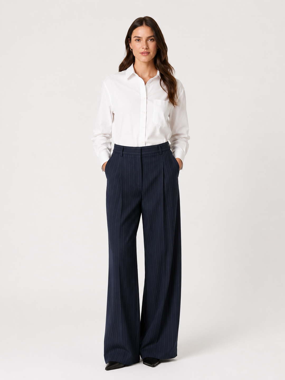 Pantaloni sartoriali in flanella gessata di lana