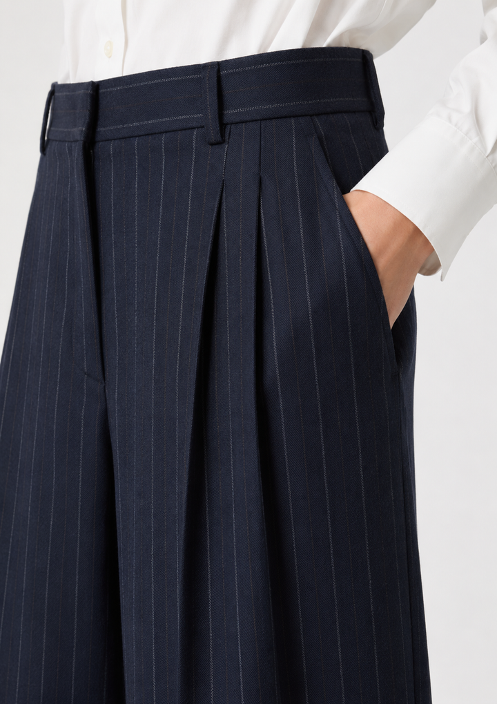 Pantaloni sartoriali in flanella gessata di lana