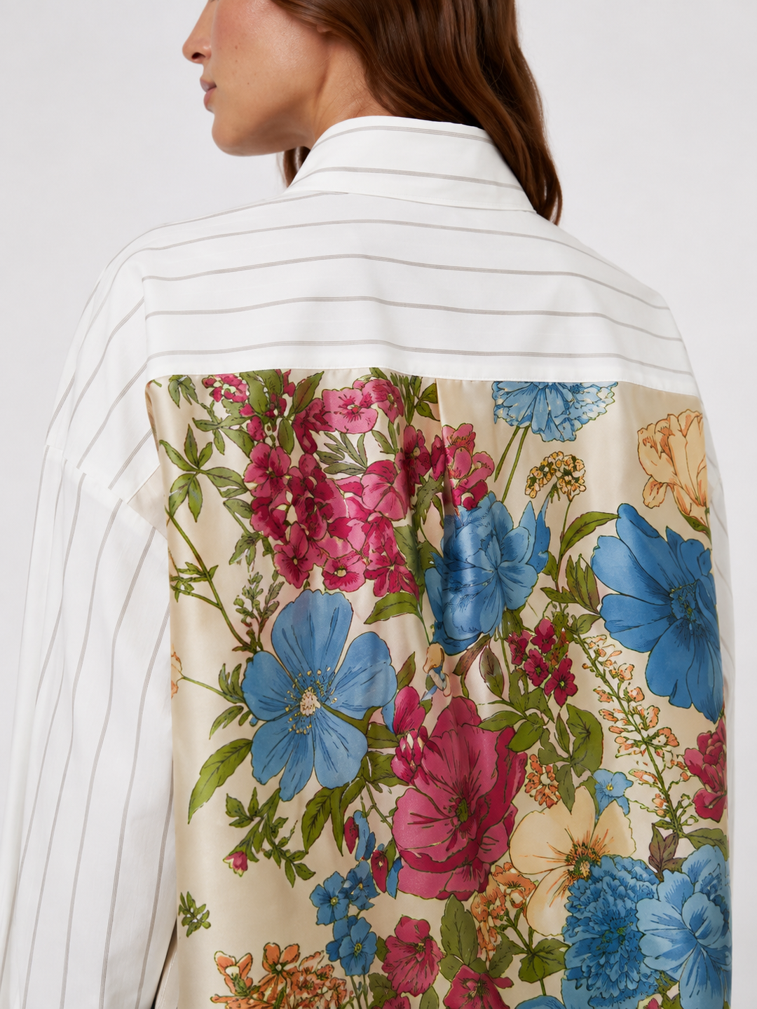Camicia in cotone gessato con retro a fantasia