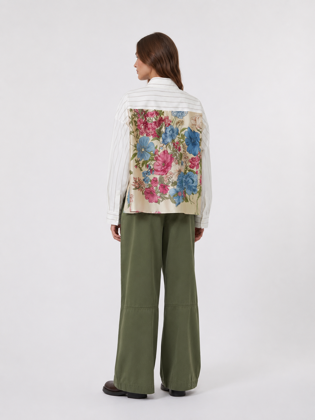Camicia in cotone gessato con retro a fantasia