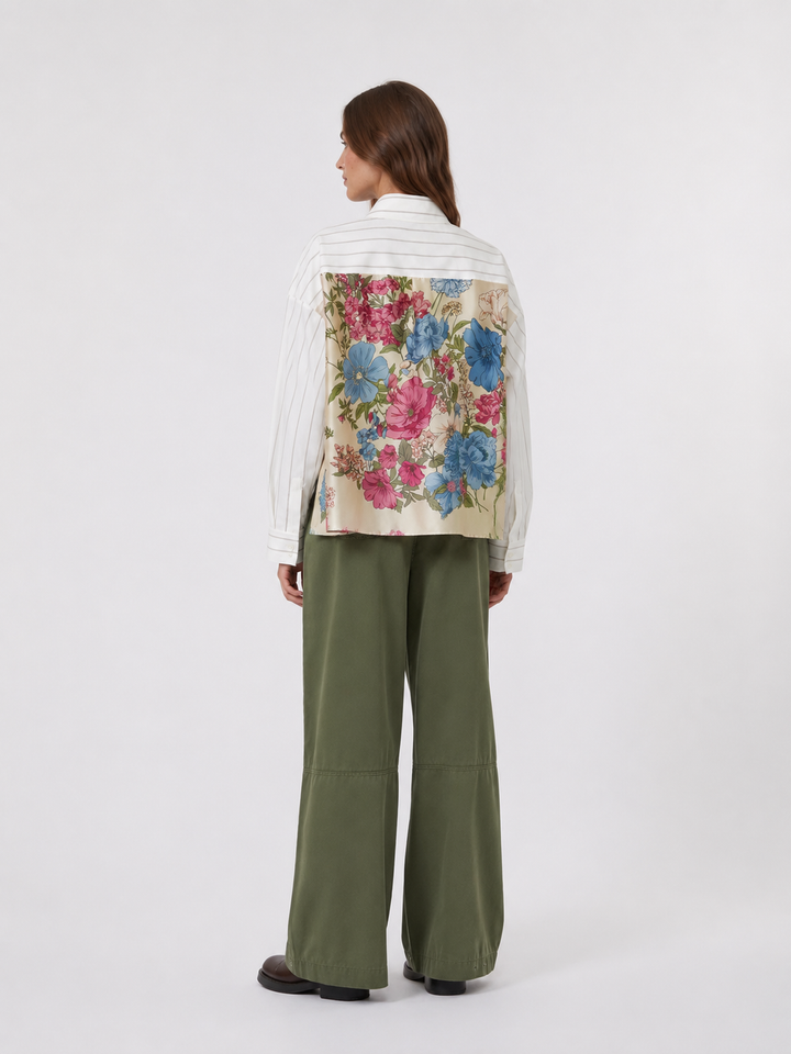 Camicia in cotone gessato con retro a fantasia