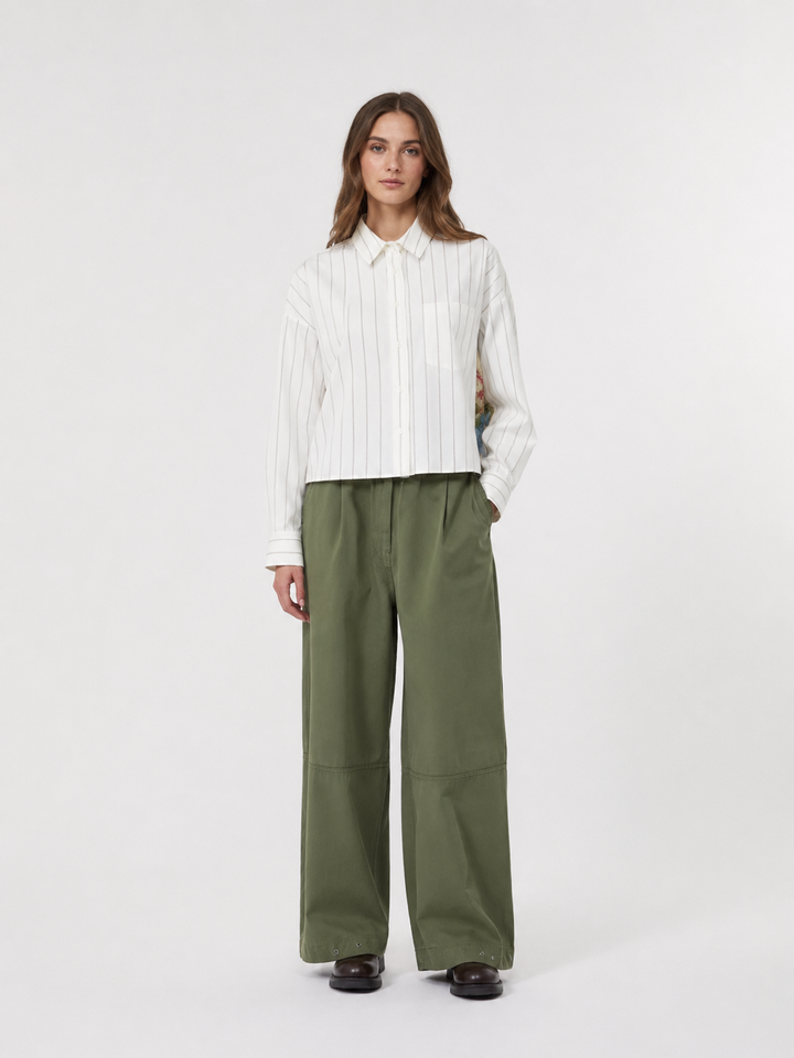 Camicia in cotone gessato con retro a fantasia