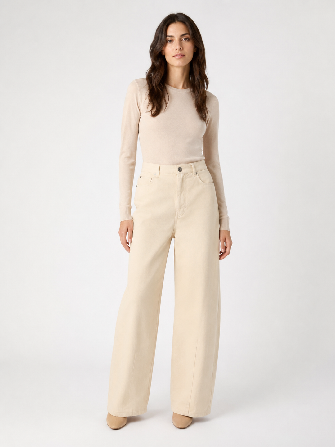 Pantalone barrel leg in drill di cotone