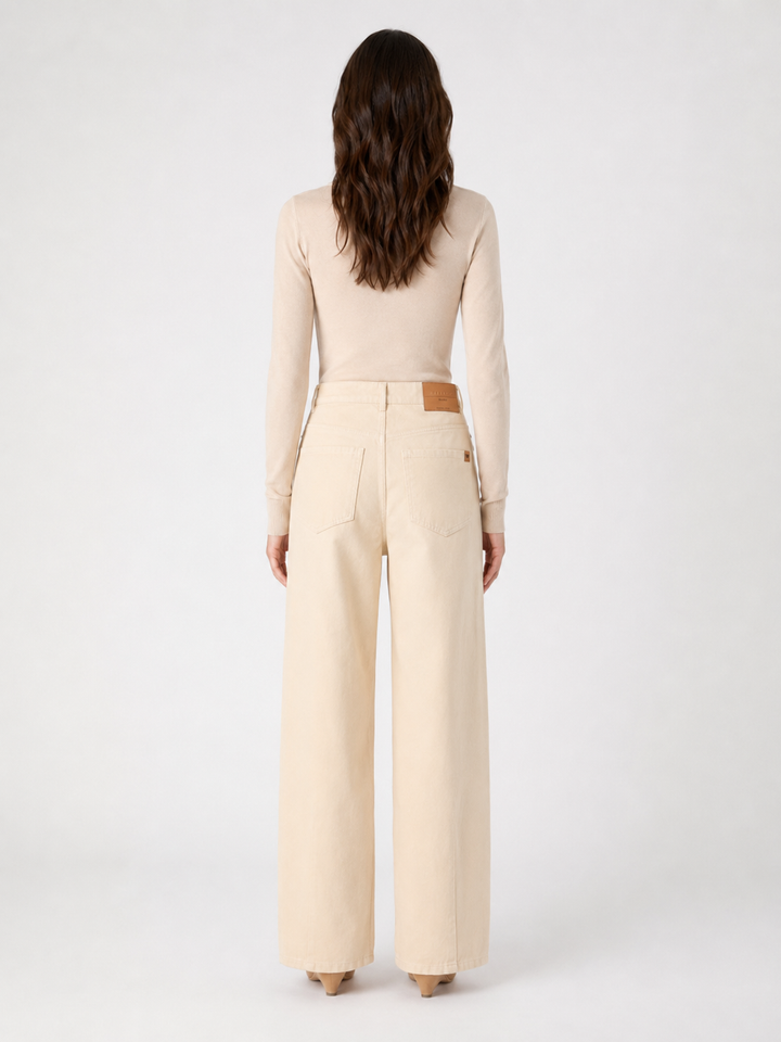 Pantalone barrel leg in drill di cotone