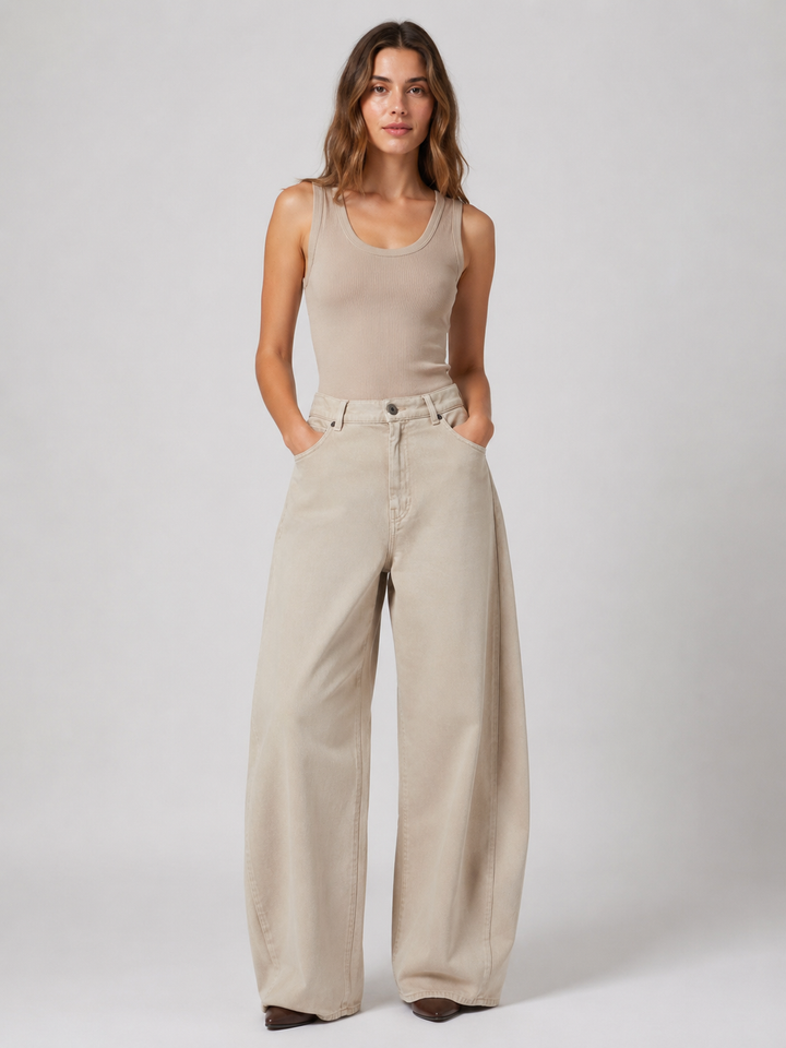 Pantalone barrel leg in drill di cotone