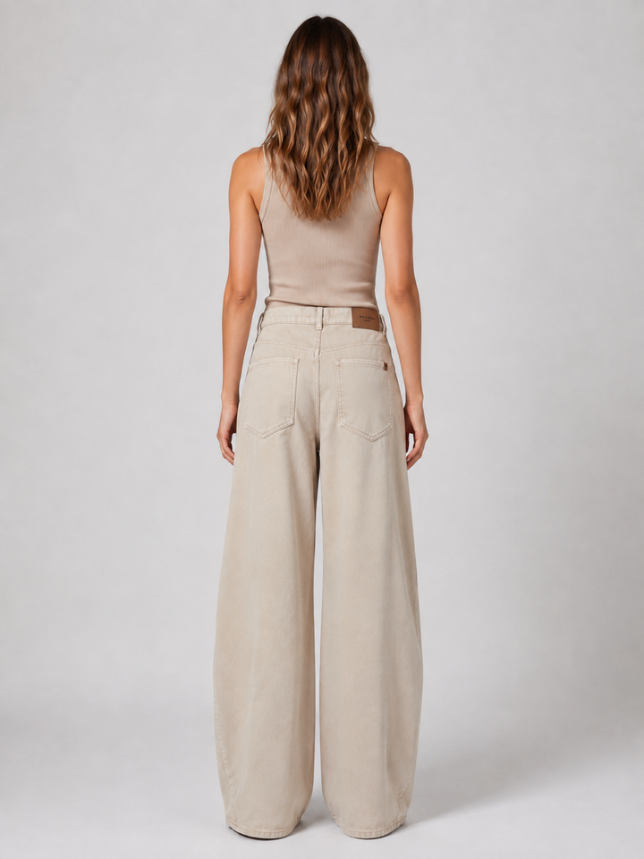 Pantalone barrel leg in drill di cotone