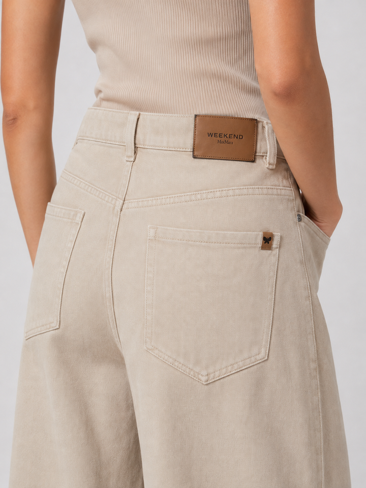 Pantalone barrel leg in drill di cotone