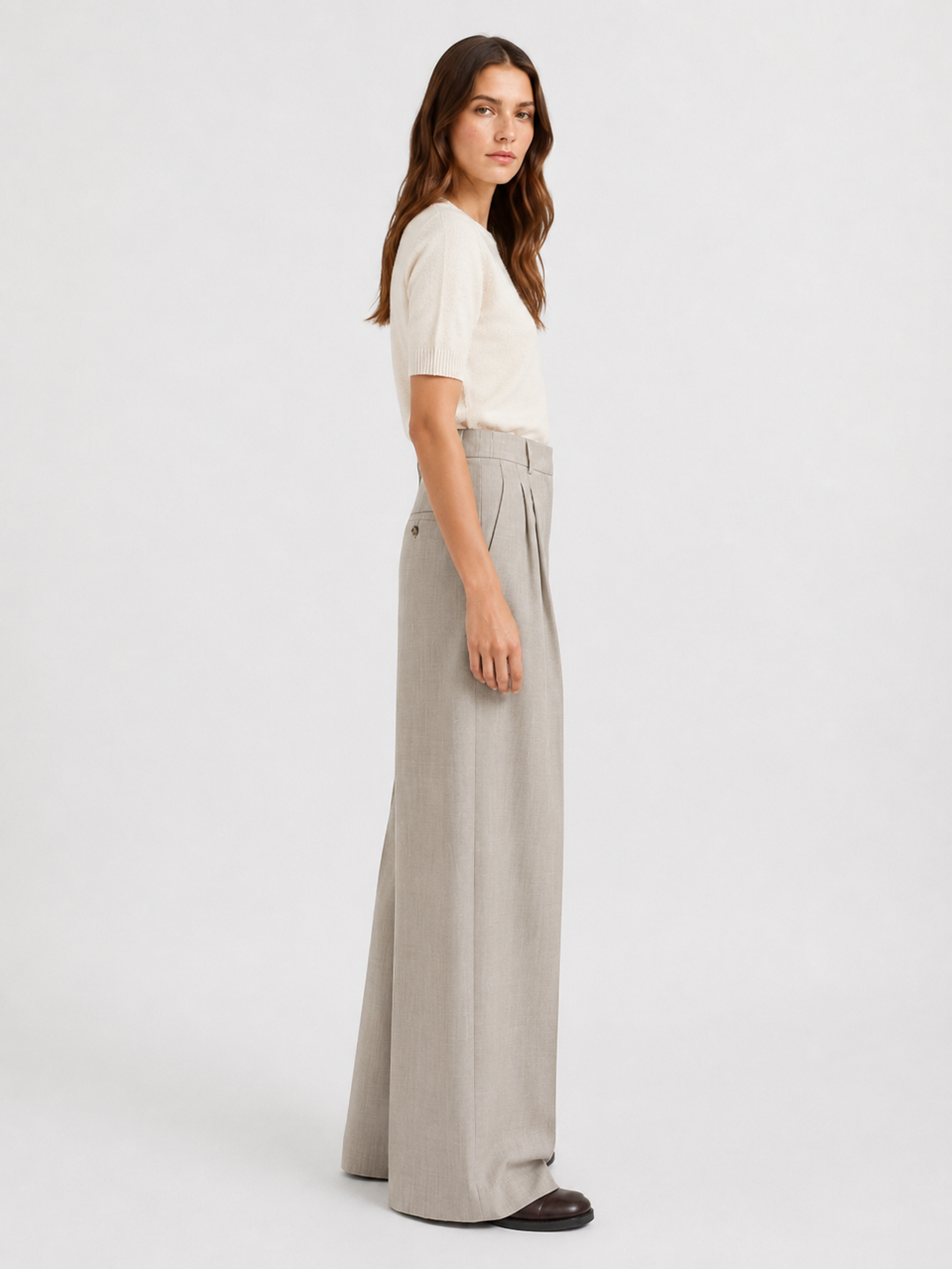 Pantaloni wide leg in tela di lana