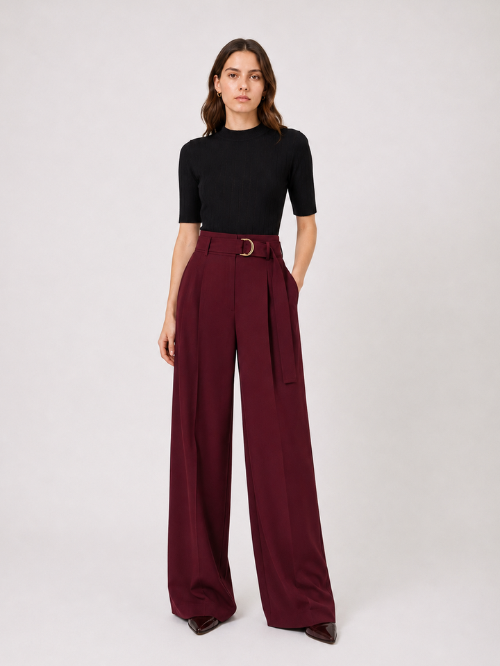 Pantalone wide leg a vita alta in lana