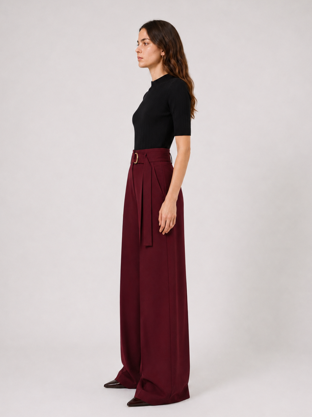 Pantalone wide leg a vita alta in lana