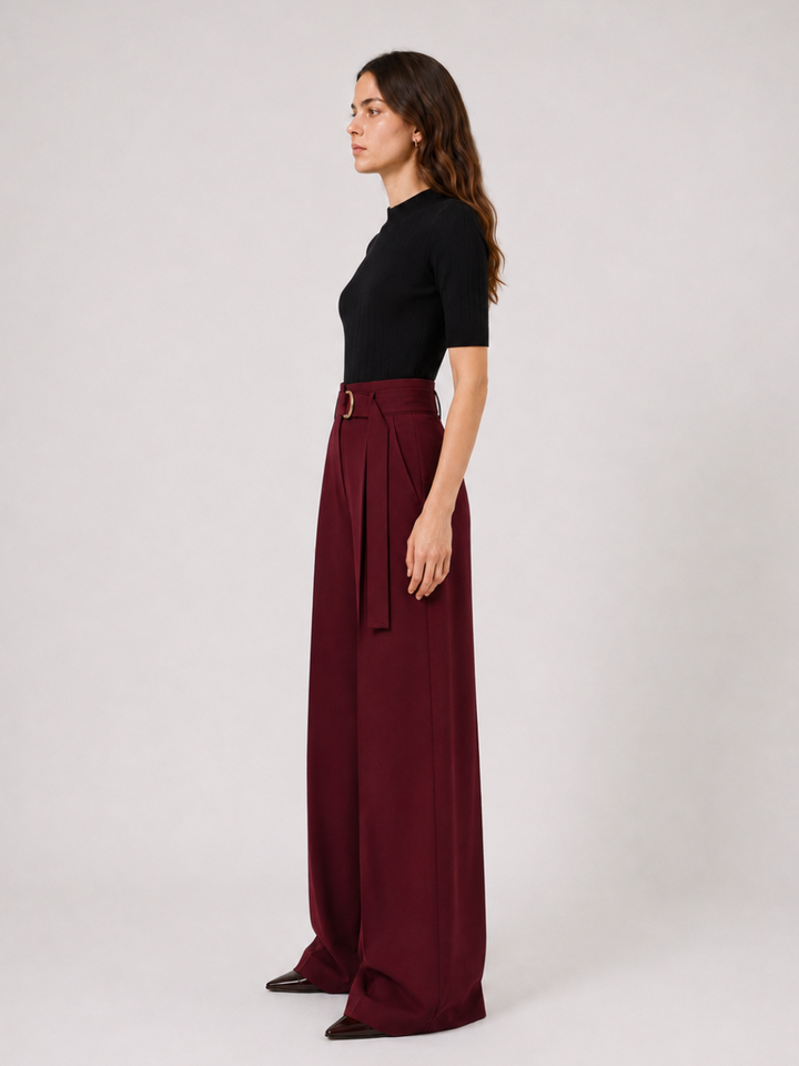 Pantalone wide leg a vita alta in lana