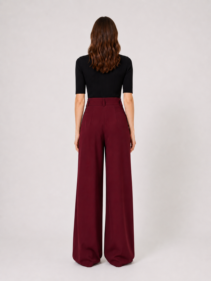 Pantalone wide leg a vita alta in lana