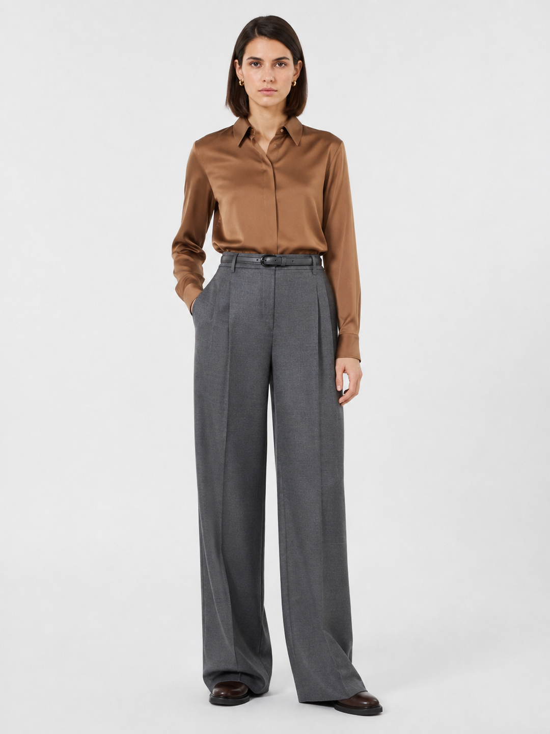 Pantalone maschile in flanella di lana con cintura