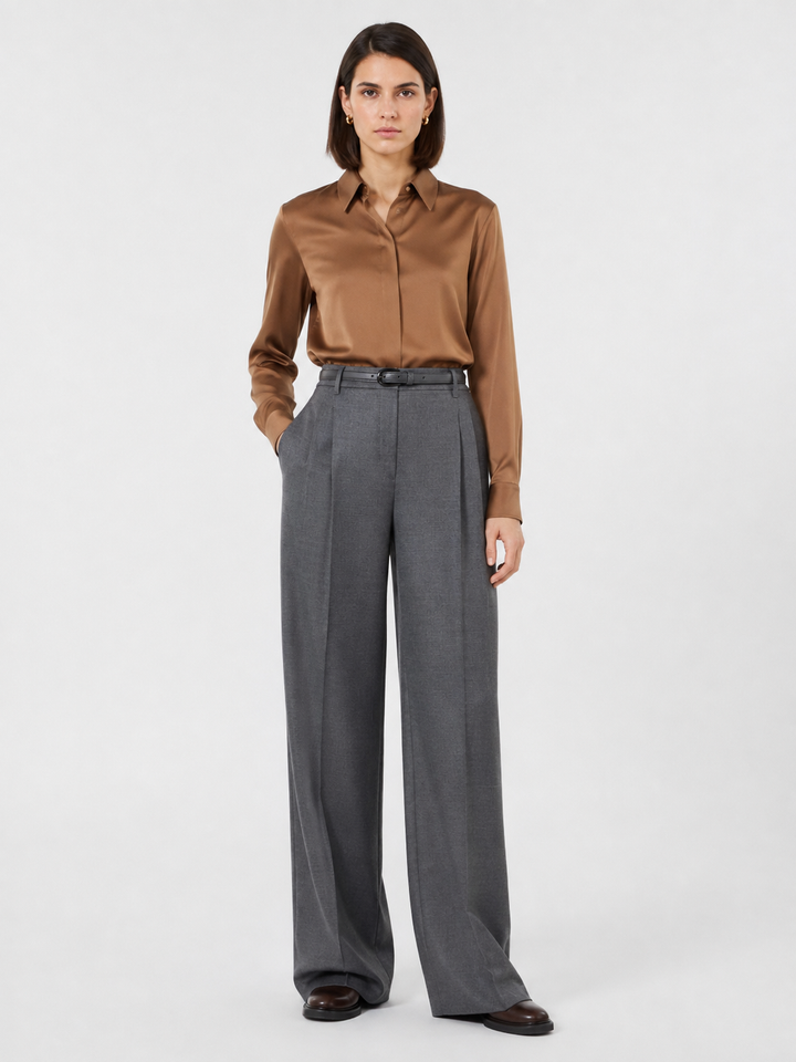 Pantalone maschile in flanella di lana con cintura