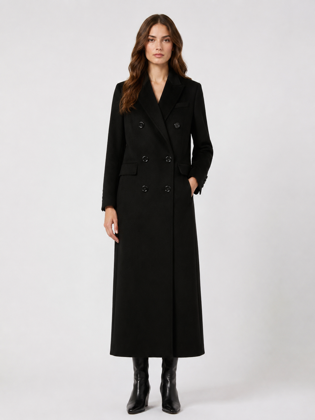 Cappotto lungo doppiopetto in pura lana
