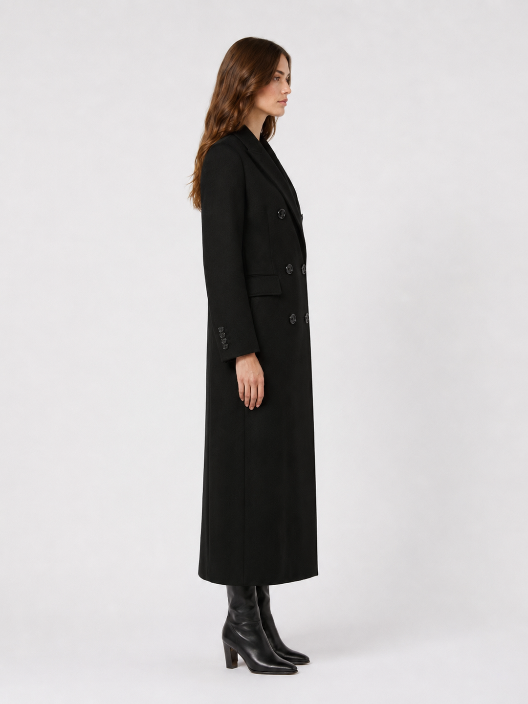 Cappotto lungo doppiopetto in pura lana