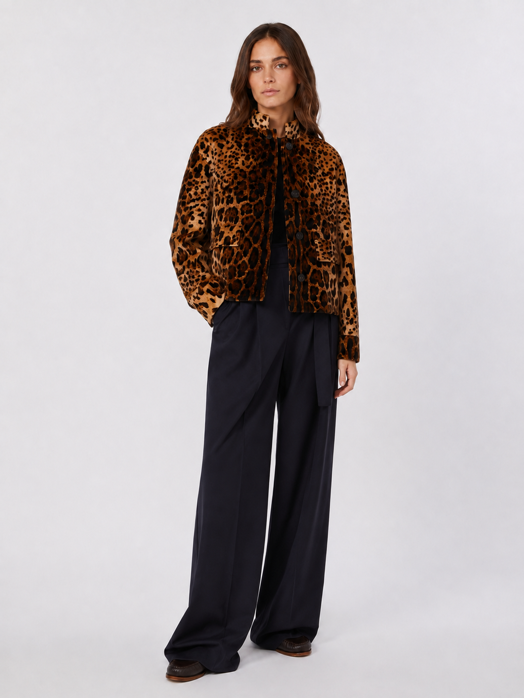 Giacca boxy animalier in velluto di cotone