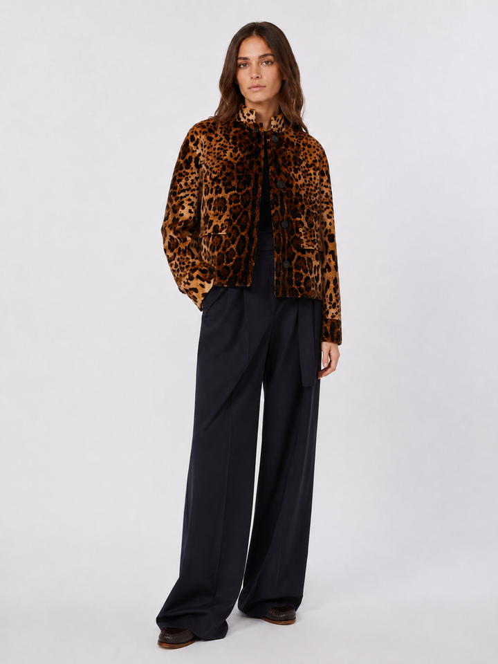 Giacca boxy animalier in velluto di cotone