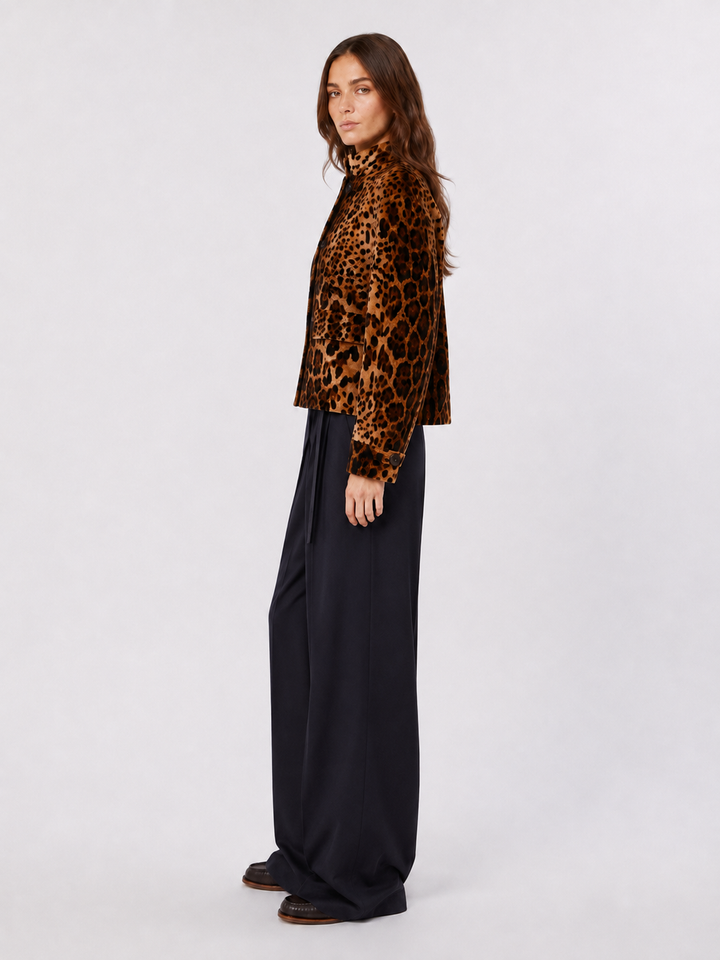 Giacca boxy animalier in velluto di cotone