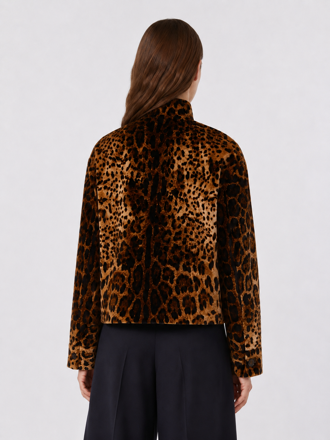 Giacca boxy animalier in velluto di cotone