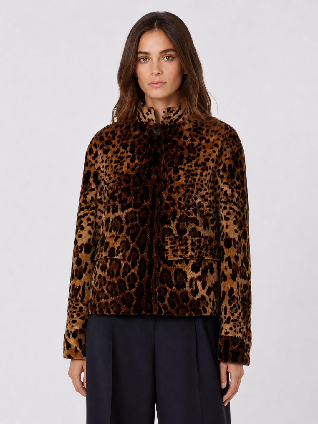 Giacca boxy animalier in velluto di cotone