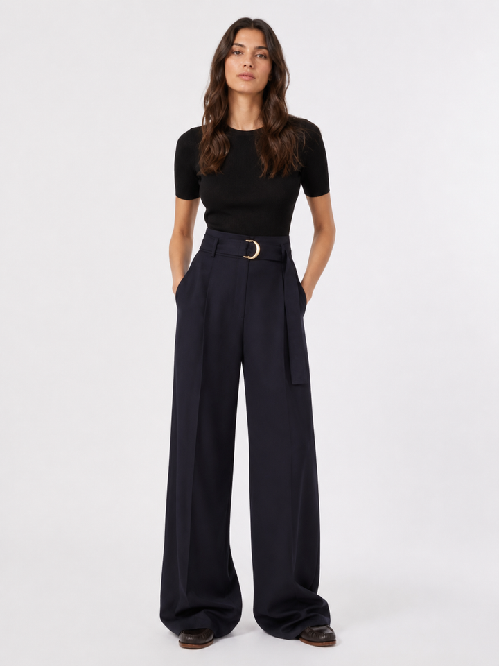 Pantalone wide leg a vita alta in lana