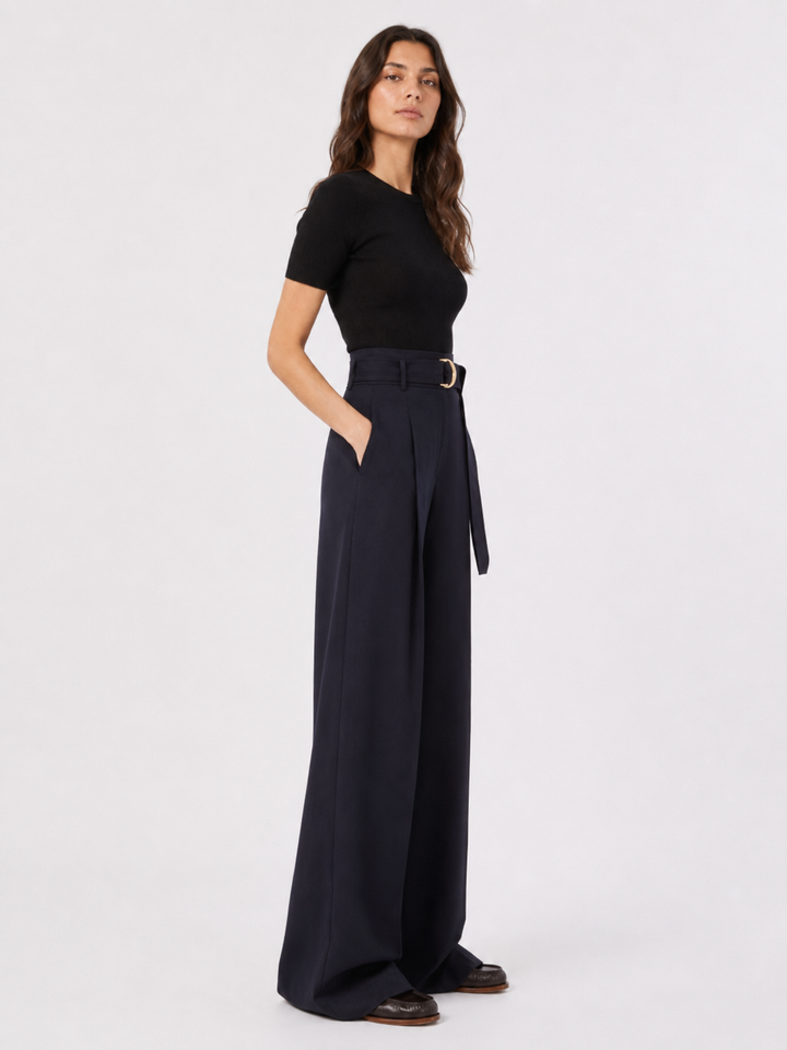 Pantalone wide leg a vita alta in lana