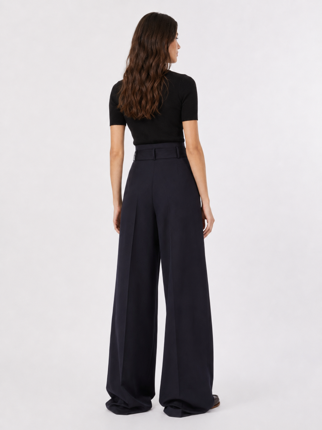 Pantalone wide leg a vita alta in lana