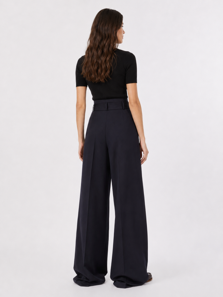 Pantalone wide leg a vita alta in lana