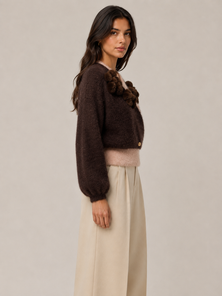 Cardigan in Mohair con Applicazioni Floreali
