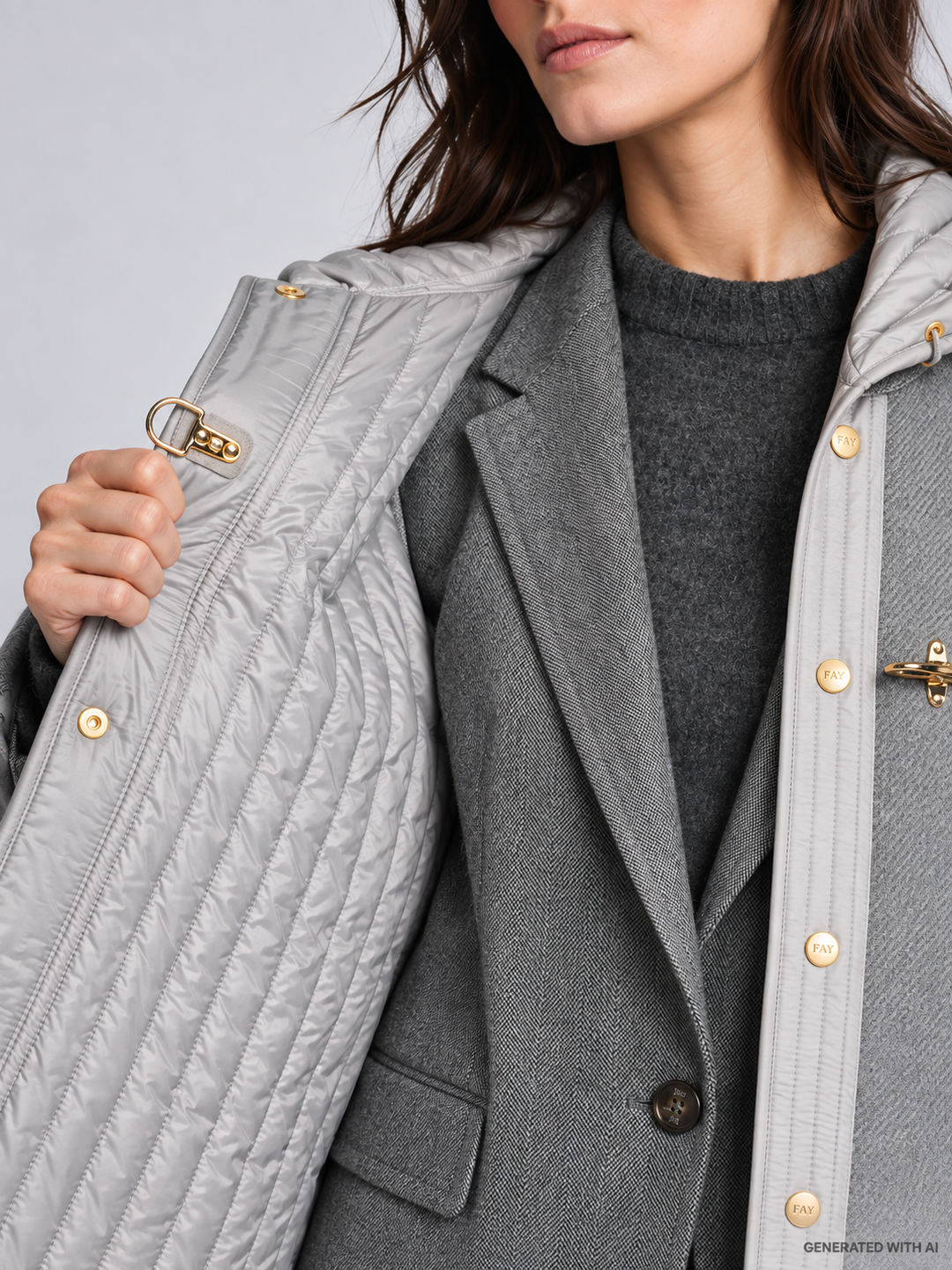 Caban bimateriale grigio con cappuccio