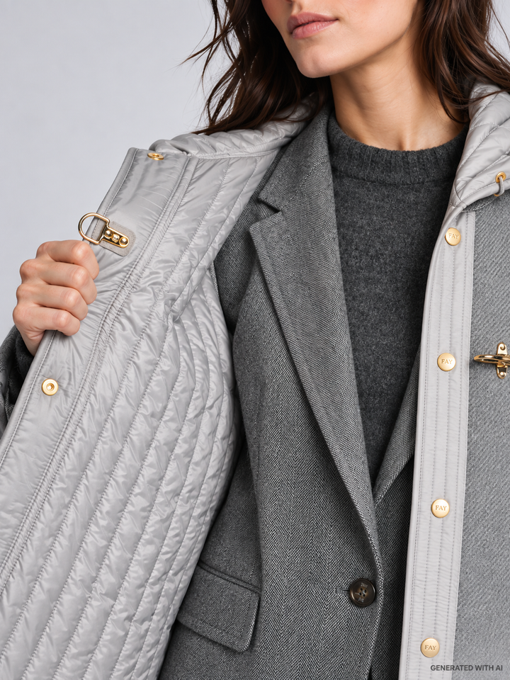 Caban bimateriale grigio con cappuccio