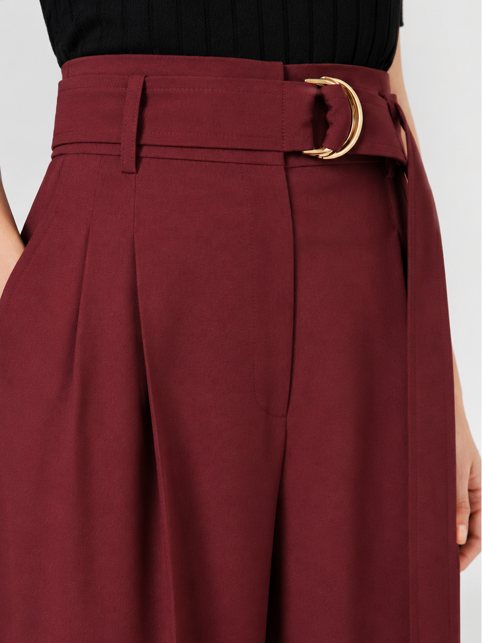 Pantalone wide leg a vita alta in lana