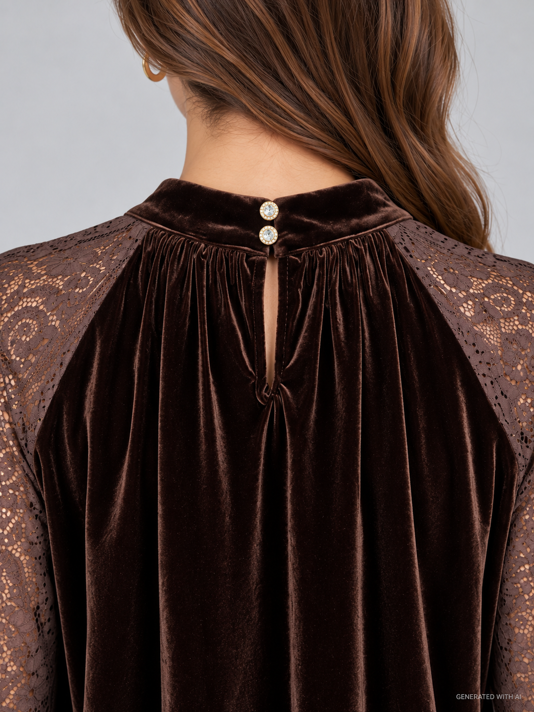 Blusa in velluto con maniche in pizzo