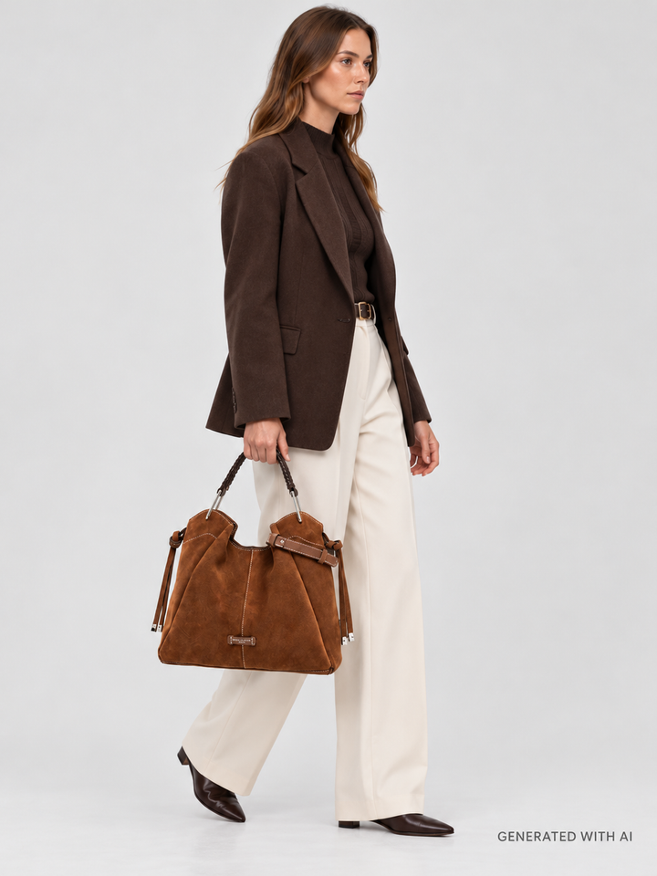 Borsa Era in Pelle Scamosciata Cuoio