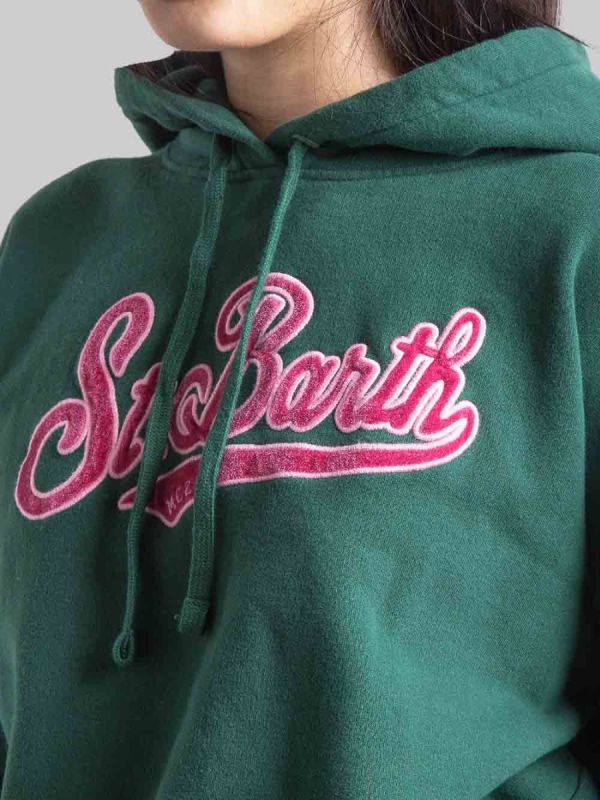 FELPA CORTA VERDE CON CAPPUCCIO E GRAFICA ST. BARTH VELVET