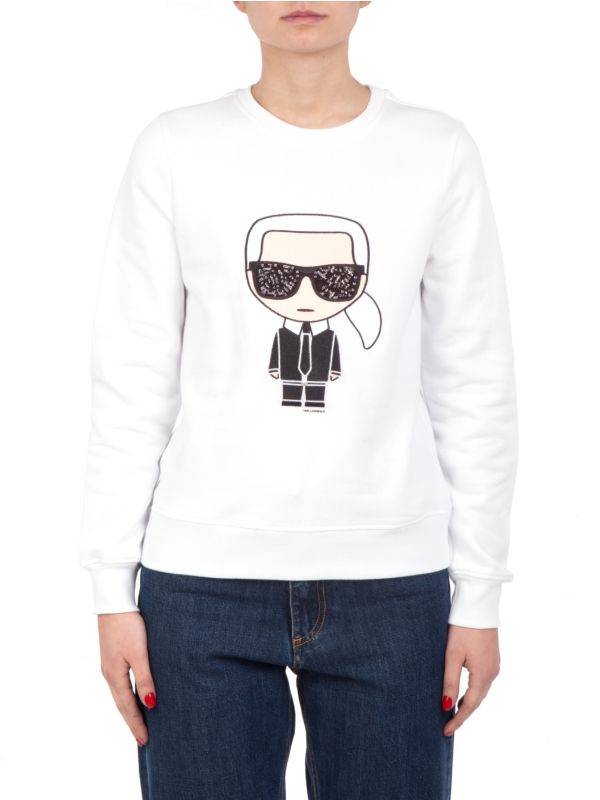 FELPA IKONIK KARL SWEATSHIRT IN COTONE GIROCOLLO BIANCA