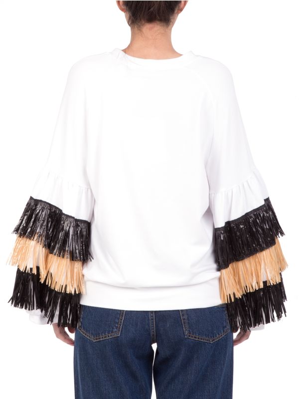 FELPA SWEATSHIRT RAFFIA IN COTONE GIROCOLLO CON FRANGE IN RAFFIA