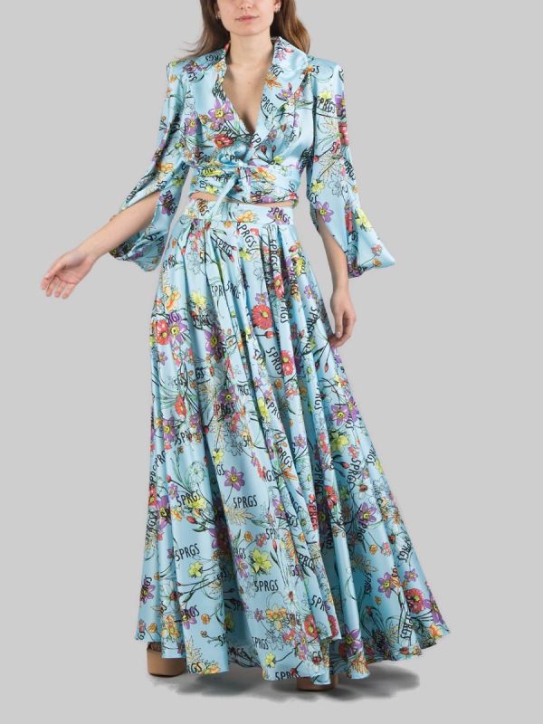 GIACCA CORTA IN TWILL A FANTASIA FLOREALE CON NODO IN VITA