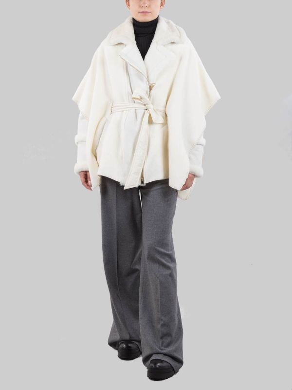 CAPE-STYLE JACKET MADE WITH ECO FUR AND SHEEPSKIN INSERTS