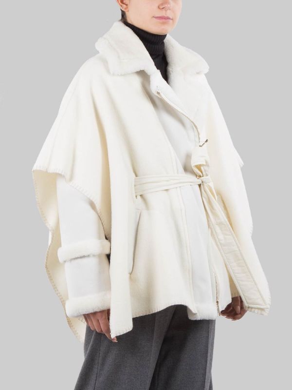 CAPE-STYLE JACKET MADE WITH ECO FUR AND SHEEPSKIN INSERTS