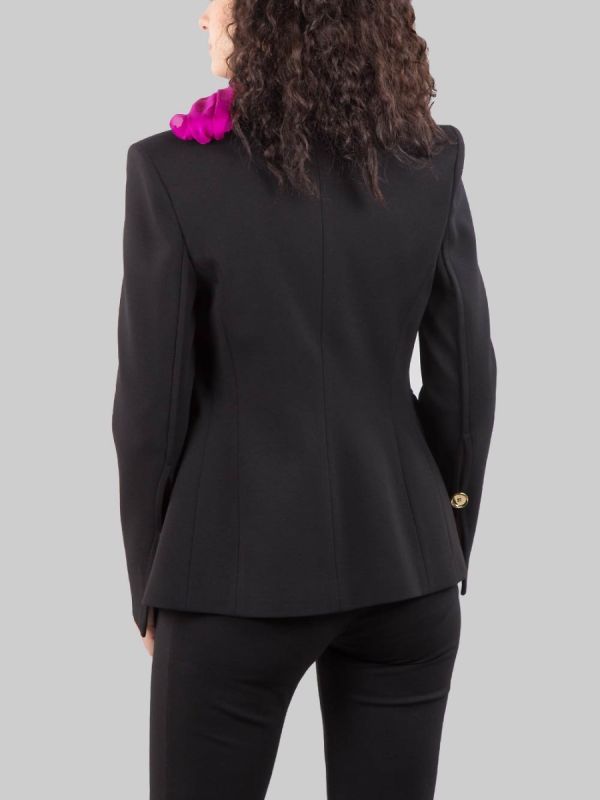 BLACK SINGLE BREASTED JACKET IN GIAMBURRASCA STITCH WITH GOLD BUTTONS