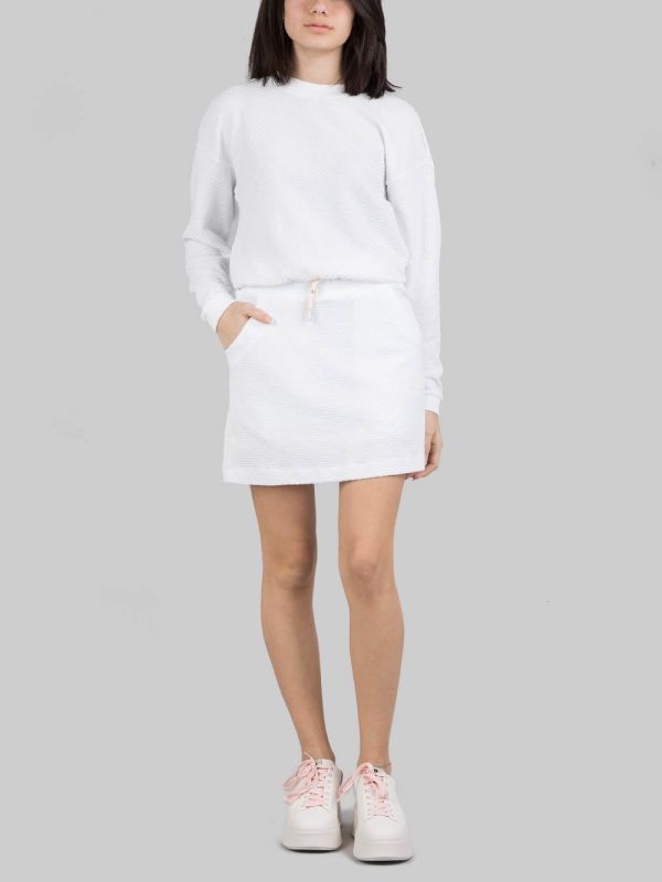 GONNA MINI BIANCA IN TESSUTO ELASTICIZZATO JACQUARD CON COULISSE IN VITA