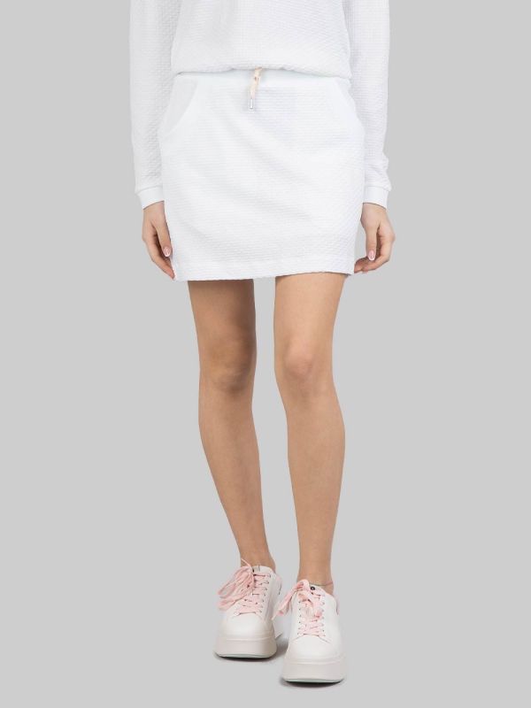 GONNA MINI BIANCA IN TESSUTO ELASTICIZZATO JACQUARD CON COULISSE IN VITA