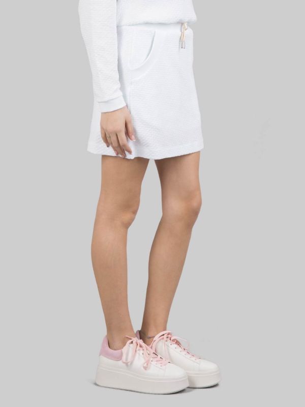 GONNA MINI BIANCA IN TESSUTO ELASTICIZZATO JACQUARD CON COULISSE IN VITA